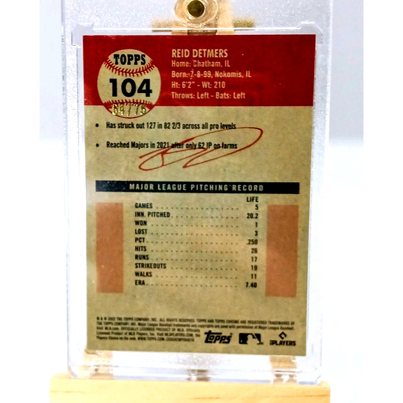 Rose Gold Toile 65/75 Reid Detmers Pitcher Rookie Card #104 Topps Chrome 2022 - Picture 8 of 14